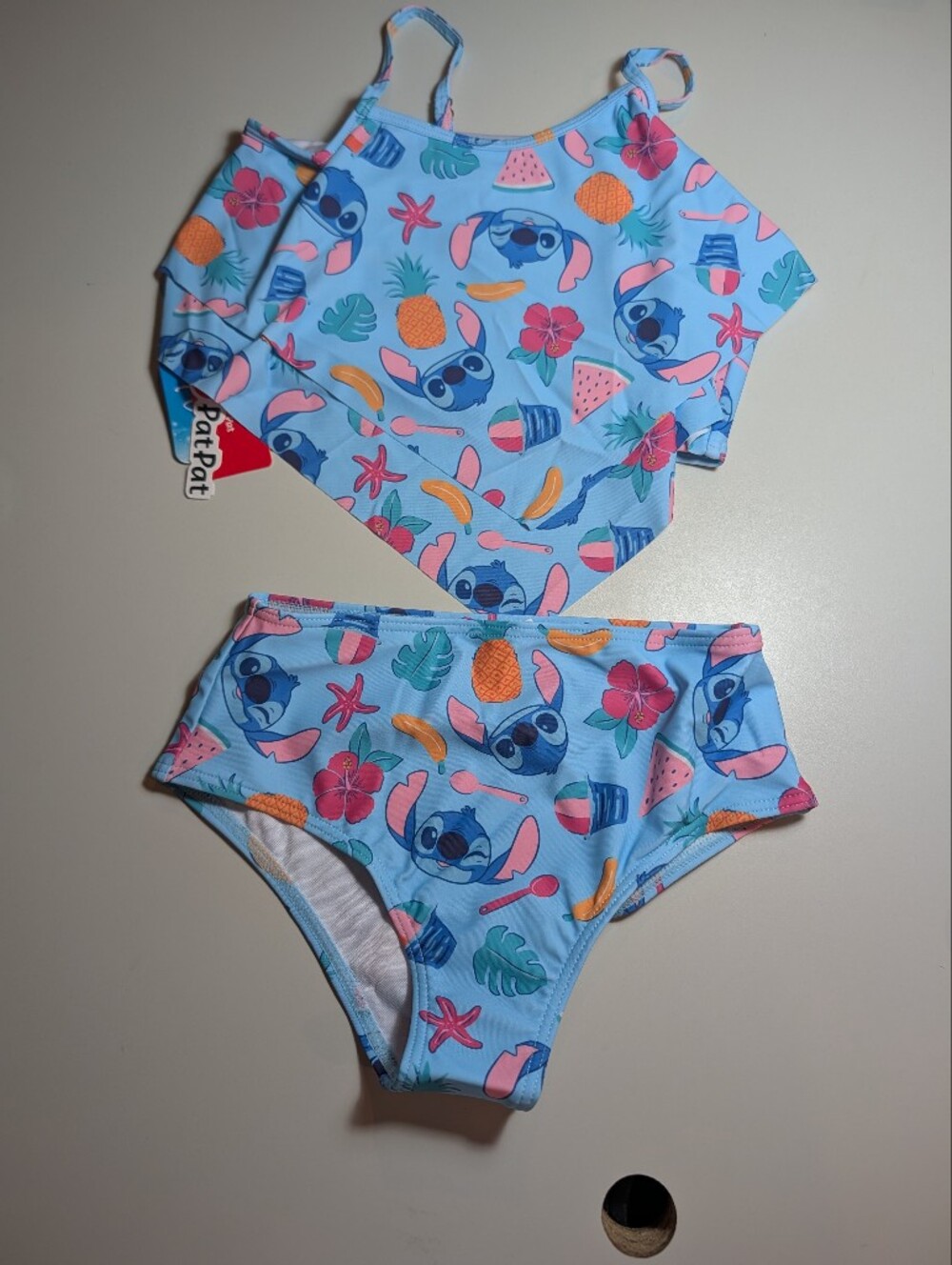 PatPat Light Blue Tropical Stitch Girls Two-Piece Swimsuit 8/9 Year NWT